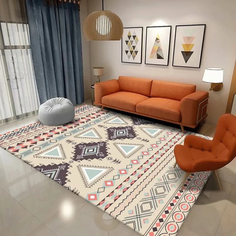 Nostalgia Home Decoration Carpet Geometric Printed Polyester Rug Non-Slip Backing Indoor Carpet