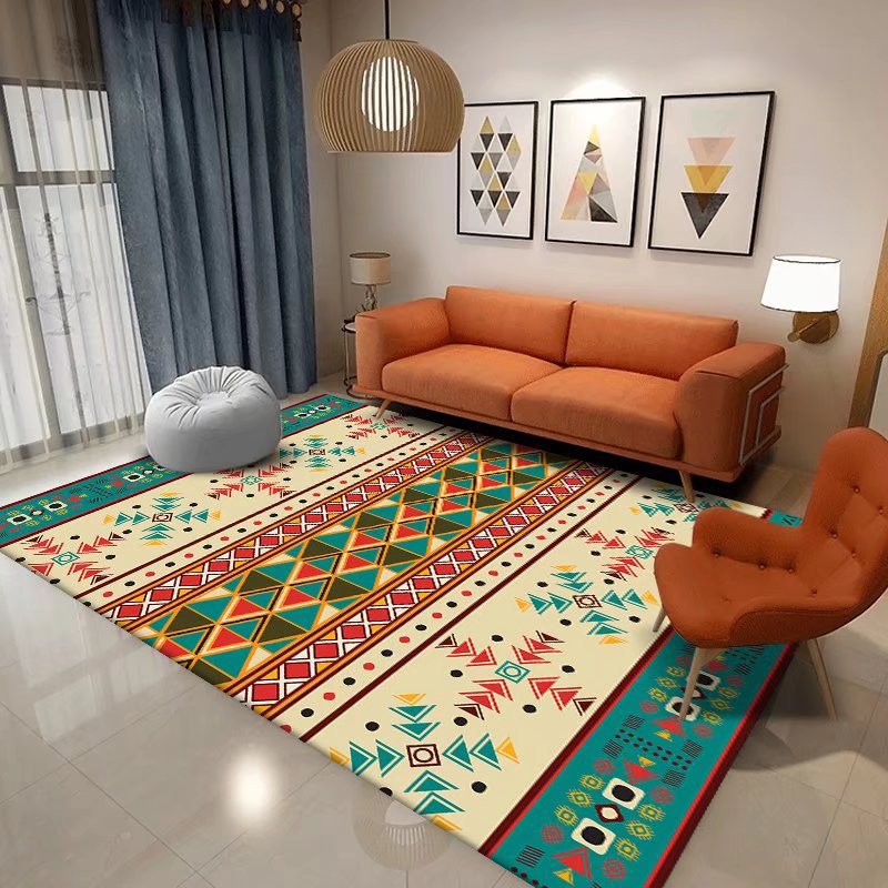 Nostalgia Home Decoration Carpet Geometric Printed Polyester Rug Non-Slip Backing Indoor Carpet