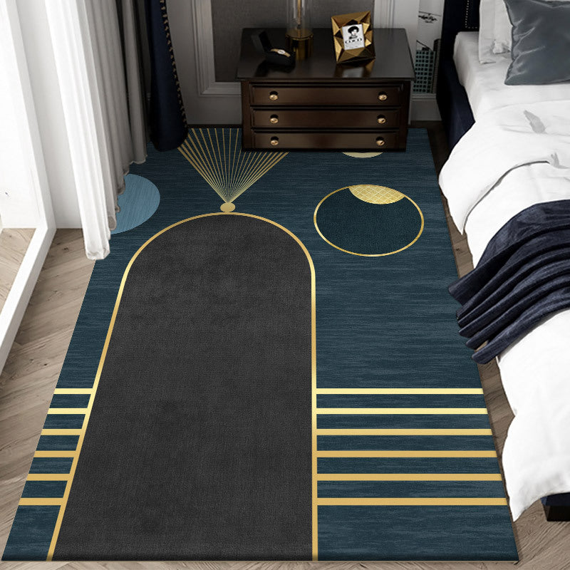 Simple Indoor Room Area Rug Brown Geometric Carpet Polyester Non-Split Indoor Carpet