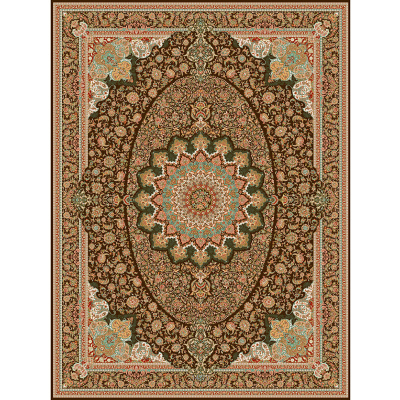 Shabby Chic Tribal Pattern Carpet Brown Polyester Area Rug Non-Slip Backing Rug for Home Decor