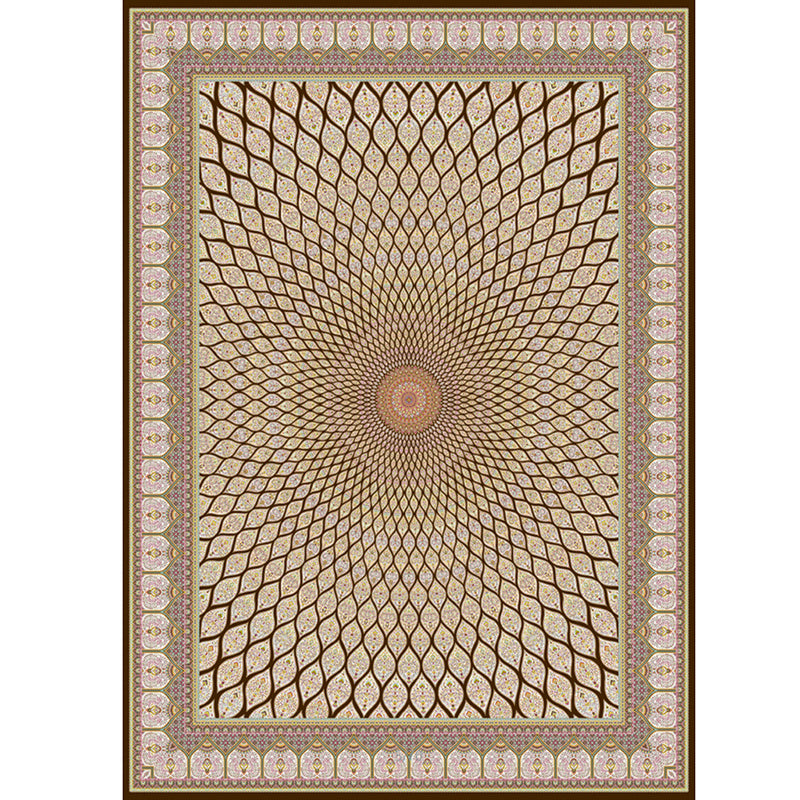 Shabby Chic Tribal Pattern Carpet Brown Polyester Area Rug Non-Slip Backing Rug for Home Decor