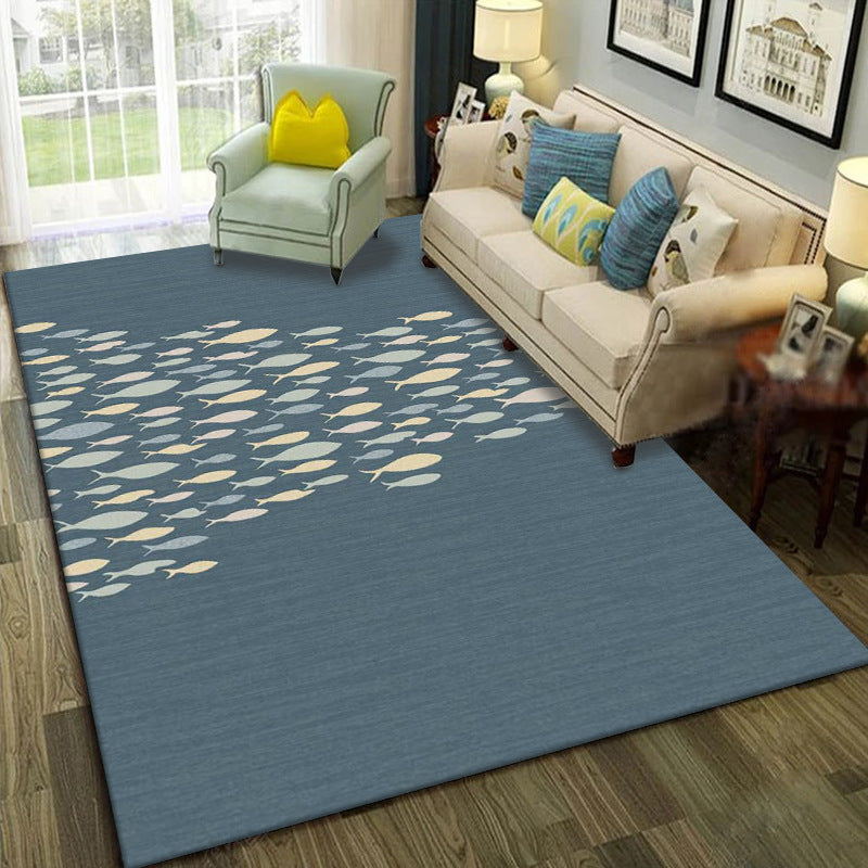 Green Living Room Indoor Rug Modern Fish Carpet Polyester Non-Split Area Carpet