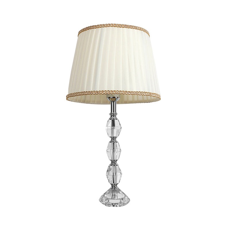 Crystal White Night Table Light Tapered Drum 1 Light Rustic Style Nightstand Lamp for Bedroom