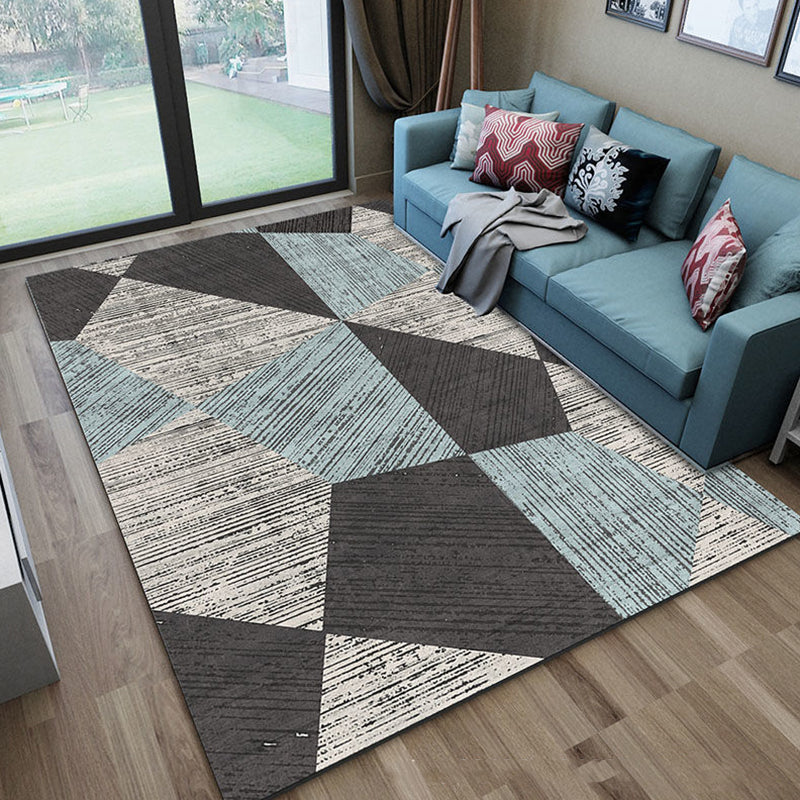 Casual Blue Tone Geometric Rug Modern Area Rug Polyester Stain Resistant Carpet for Living Room