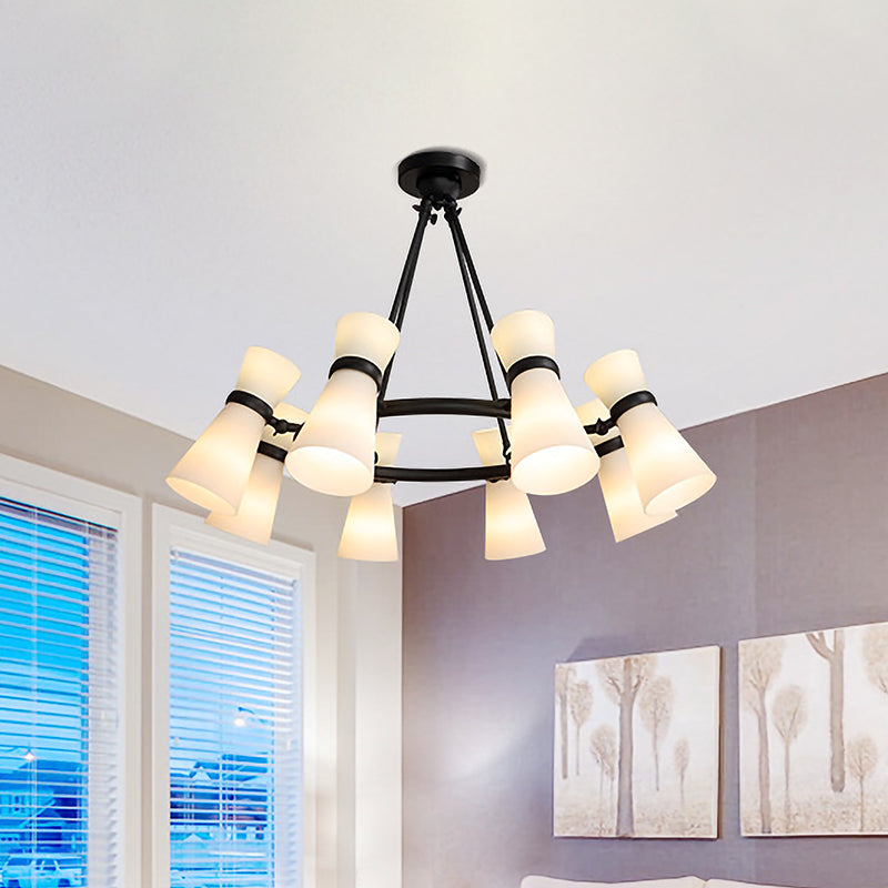 Wide Flare Ceiling Chandelier Modernism Opal Glass 16 Bulbs Black/Gold Pendant Lighting Fixture