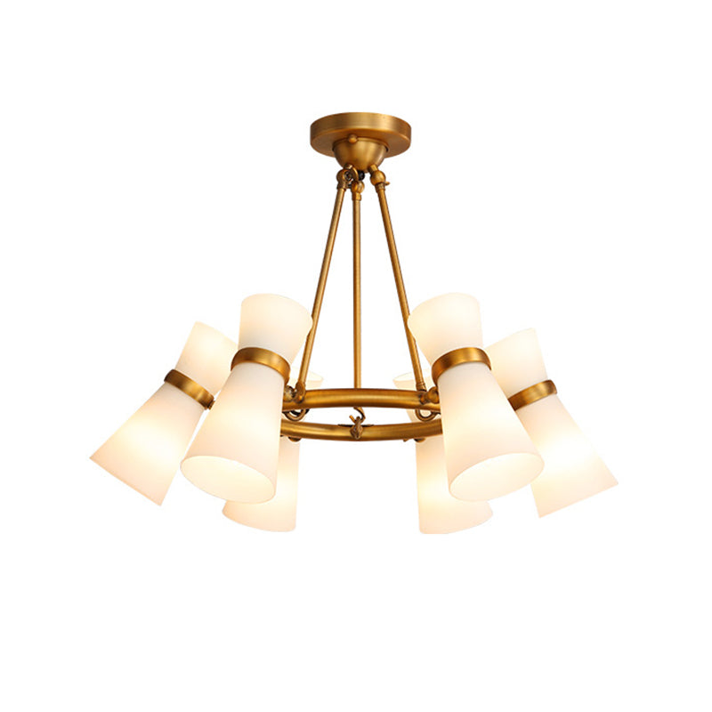 Wide Flare Ceiling Chandelier Modernism Opal Glass 16 Bulbs Black/Gold Pendant Lighting Fixture