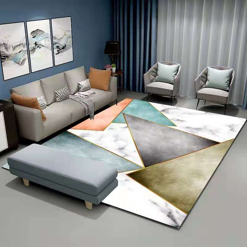 Modern Geometric Area Rug Contrast Panel Rug Polyester Non-Slip Backing Carpet for Living Room