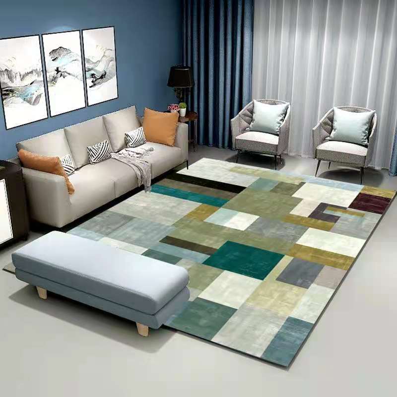 Modern Geometric Area Rug Contrast Panel Rug Polyester Non-Slip Backing Carpet for Living Room