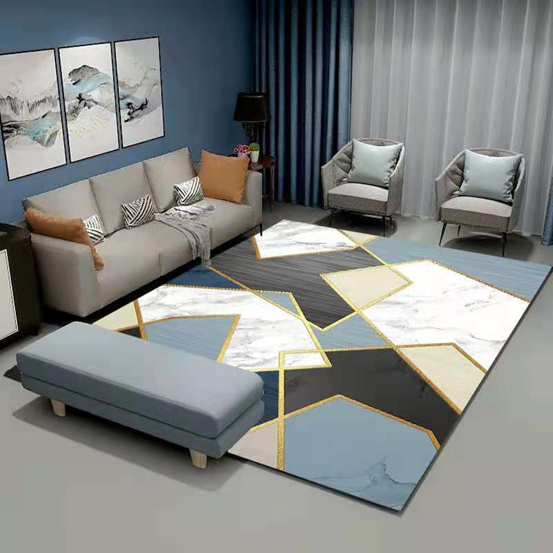 Modern Geometric Area Rug Contrast Panel Rug Polyester Non-Slip Backing Carpet for Living Room