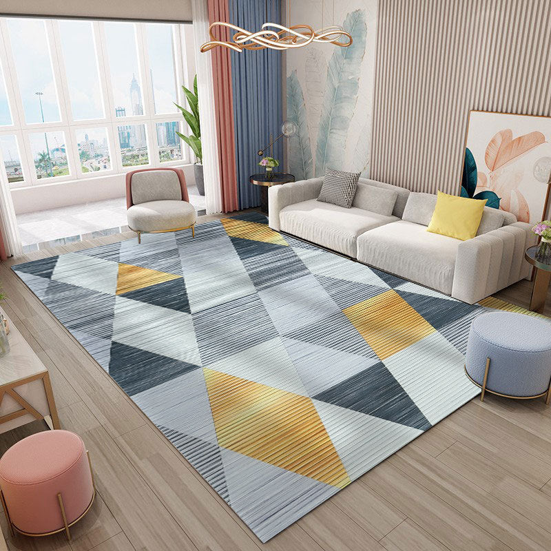 Gray Simple Indoor Carpet Polyester Geometric Rug Anti-Split Backing Area Rug for Home Decoration