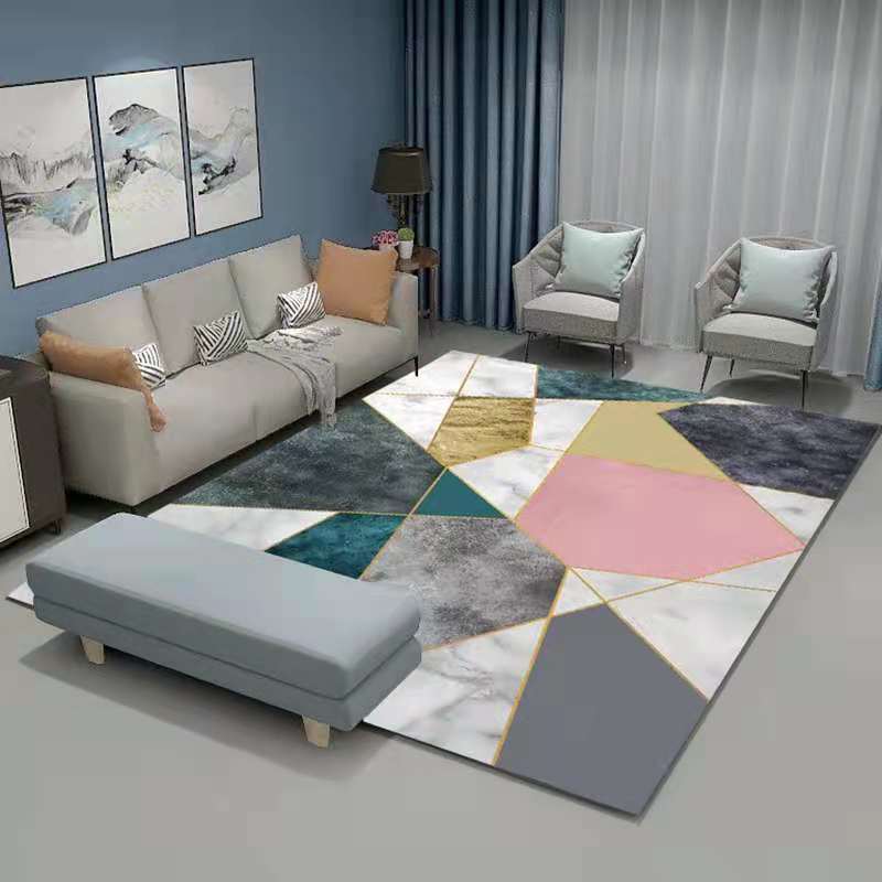 Contemporary Indoor Carpet Contrast Panel Geometric Area Rug Polyester Carpet with Non-Slip Backing