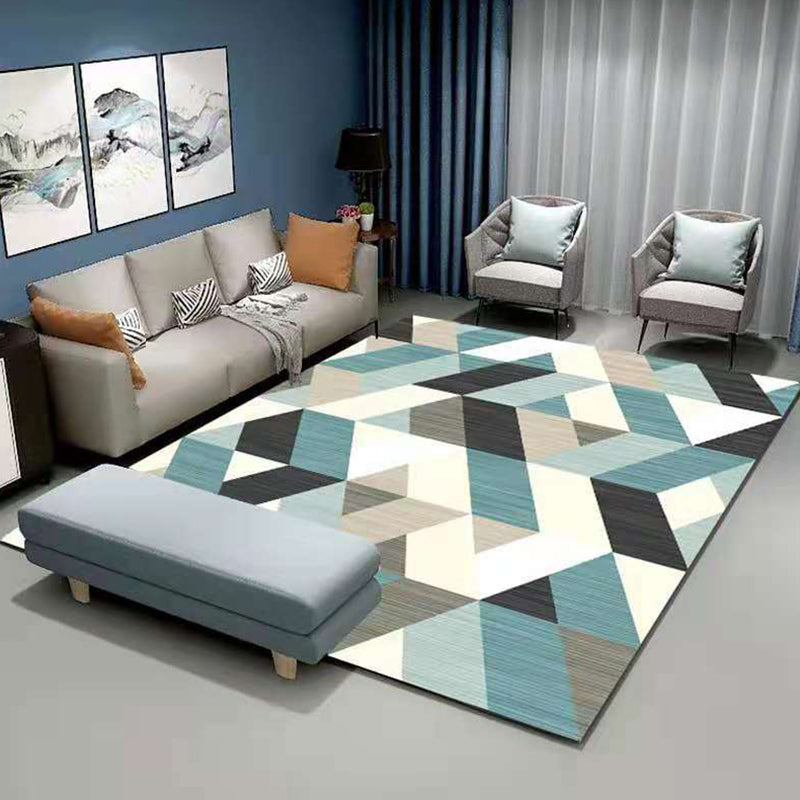 Contemporary Indoor Carpet Contrast Panel Geometric Area Rug Polyester Carpet with Non-Slip Backing