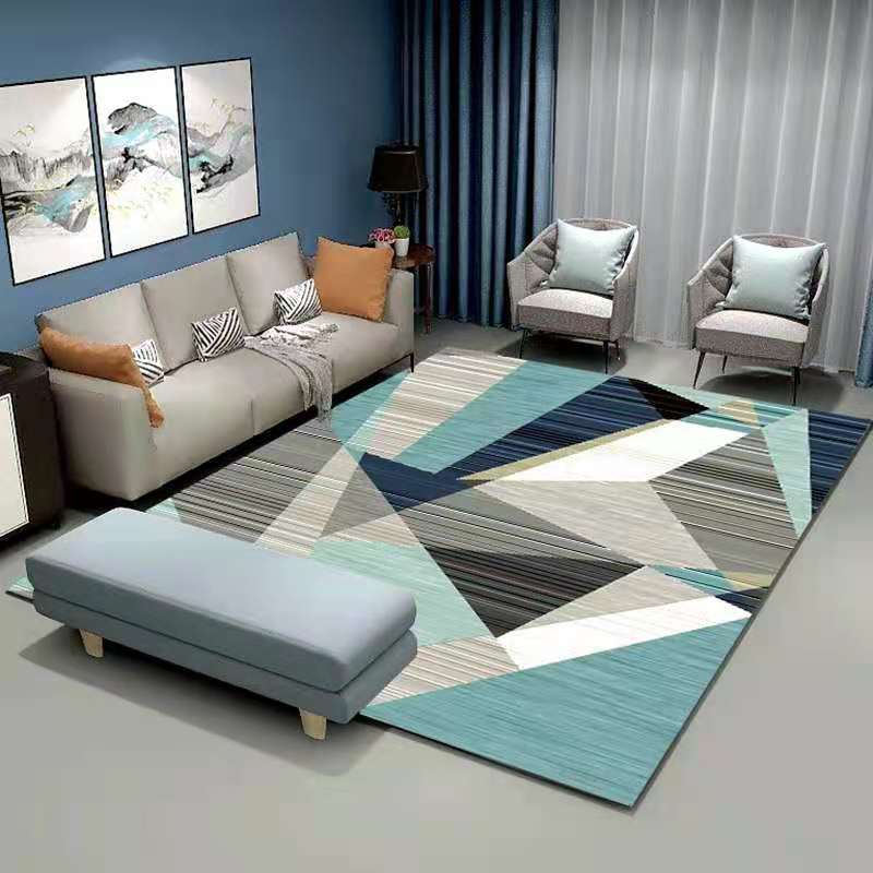 Contemporary Indoor Carpet Contrast Panel Geometric Area Rug Polyester Carpet with Non-Slip Backing