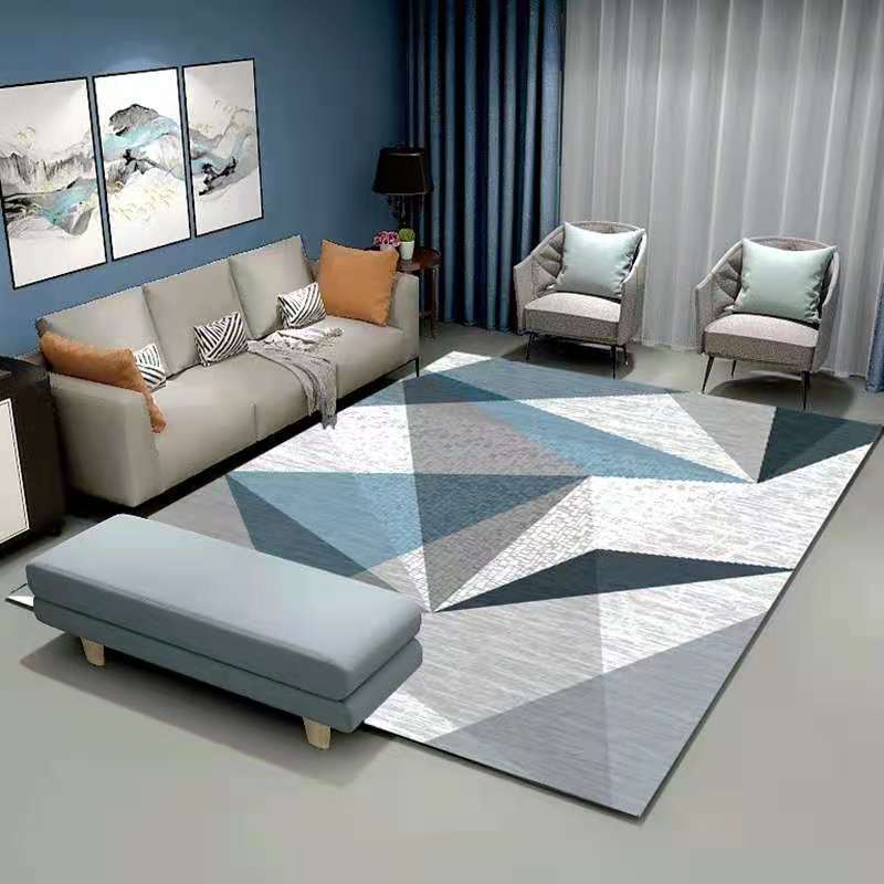Contemporary Indoor Carpet Contrast Panel Geometric Area Rug Polyester Carpet with Non-Slip Backing