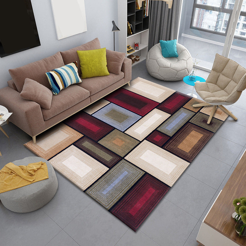 Modern Rug Geometric Design Carpet Polyester Non-Slip Backing Indoor Rug for Living Room