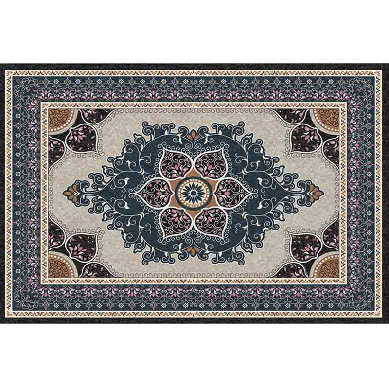 Red Traditional Area Carpet Polyester Tribal Pattern Area Rug Stain Resistant Rug for Home Decor