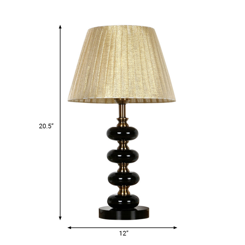 Lampe de table de nuit à ampoule unique beige Lampe de table de chevet conique en tissu rural avec accent en cristal