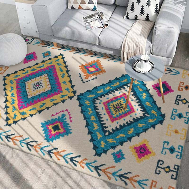 Bohemian Home Decoration Rug Harlequin Pattern Polyester Area Rug Washable Indoor Carpet