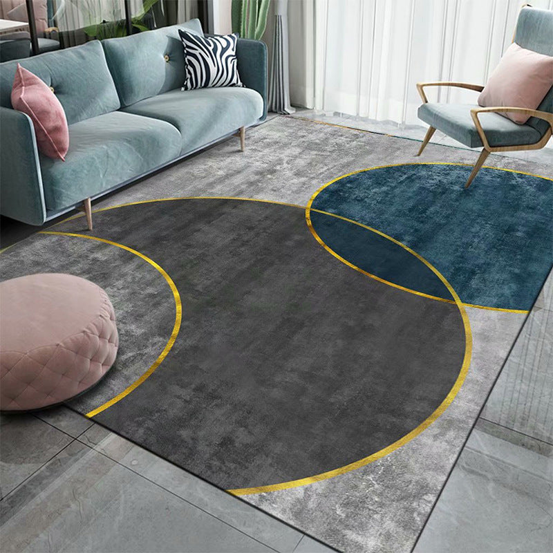 Modern Geometric Area Carpet Polyester Medium Living Room Rug with Non-Slip Backing