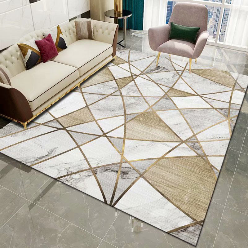 Modern Geometric Area Carpet Polyester Medium Living Room Rug with Non-Slip Backing
