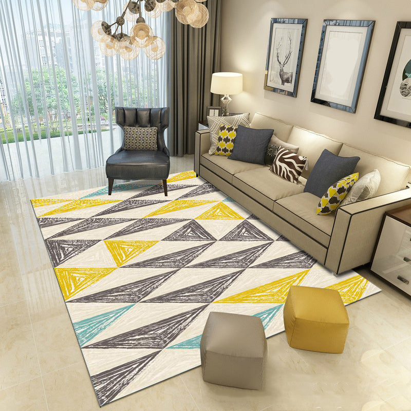 Fancy Gray Tone Indoor Rug Geometry Print Rug Polyester Stain Resistant Living Room Rug