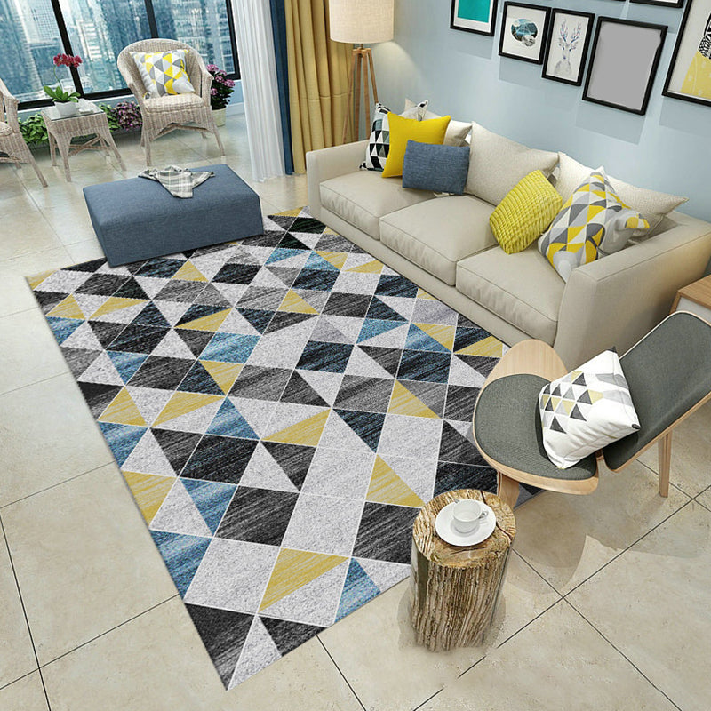 Fancy Gray Tone Indoor Rug Geometry Print Rug Polyester Stain Resistant Living Room Rug