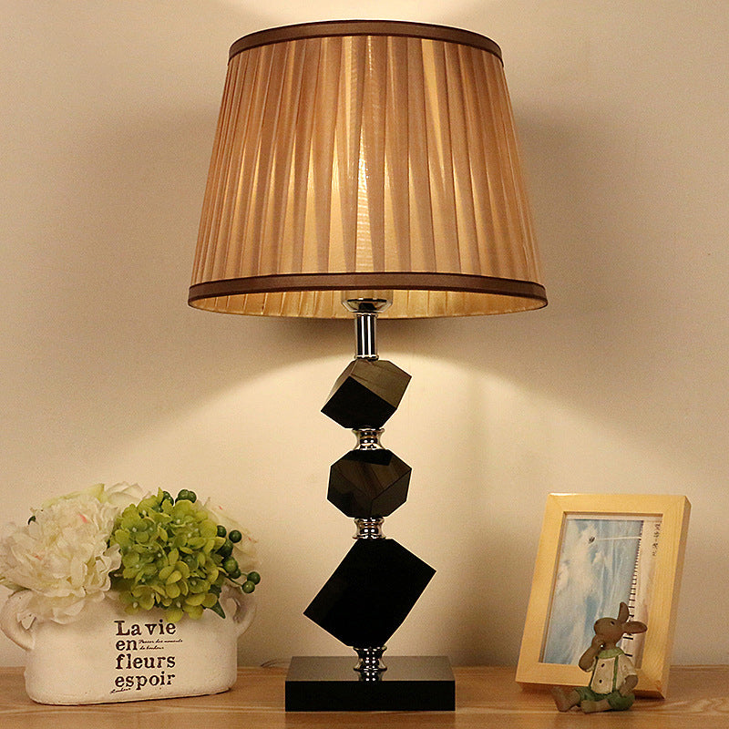 Light Brown Cone Nightstand Lamp Lodge Style Crystal Single Head Bedroom Table Light
