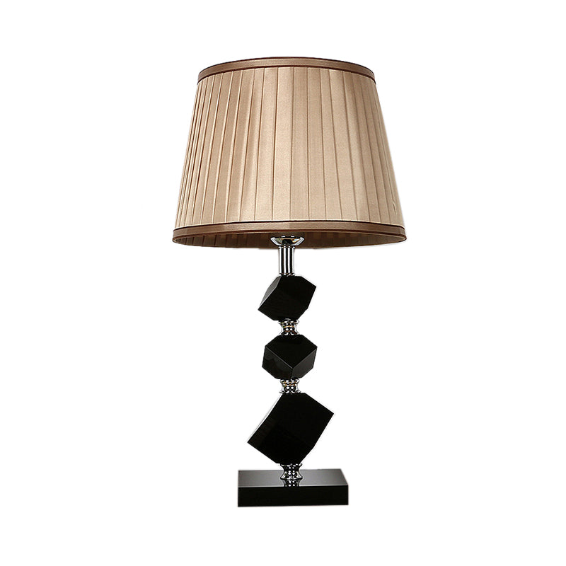 Light Brown Cone Nightstand Lamp Lodge Style Crystal Single Head Bedroom Table Light