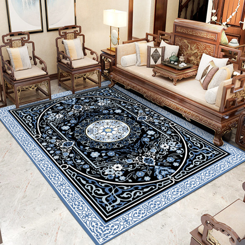 Modern Indoor Room Carpet Blue Medallion Indoor Rug Polyester Non-Split Backing Area Rug