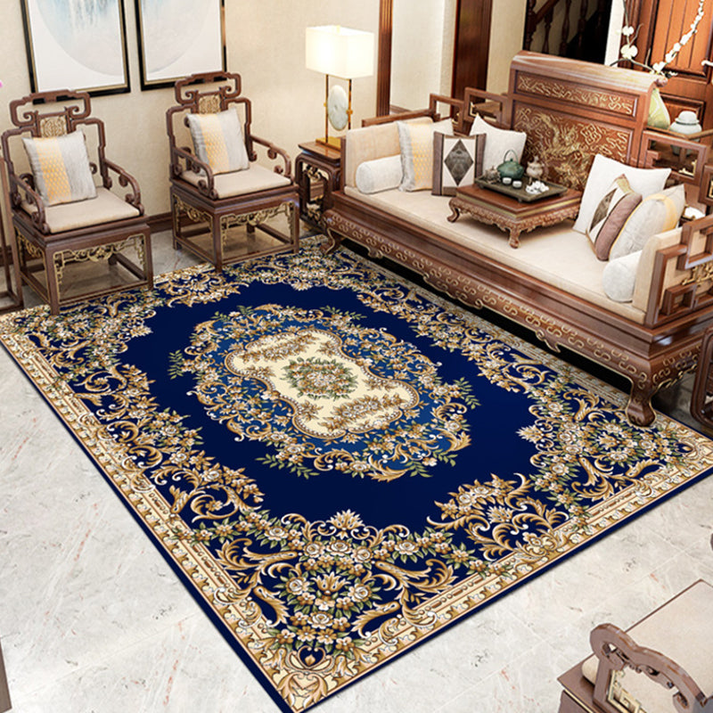 Modern Indoor Room Carpet Blue Medallion Indoor Rug Polyester Non-Split Backing Area Rug