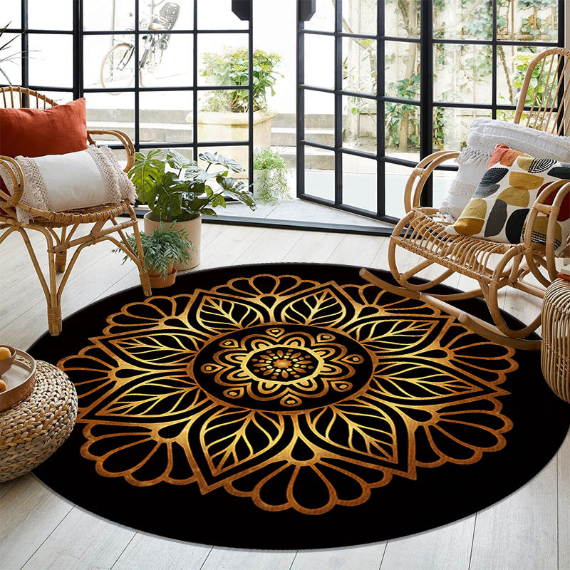 Gold Living Room Indoor Rug Modern Medallion Carpet Polyester Rug Non-Split Carpet