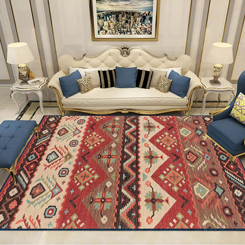 Bohemian Medallion Indoor Rug Red Polyester Area Carpet Anti-Split Rug for Home Decoration