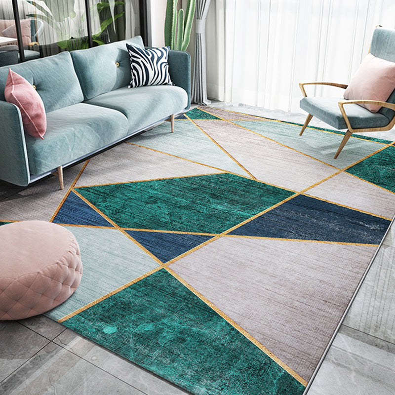 Multicolor Bedroom Carpet Modern Geometric Splicing Area Rug Polyester with Non-Slip Backing Rug