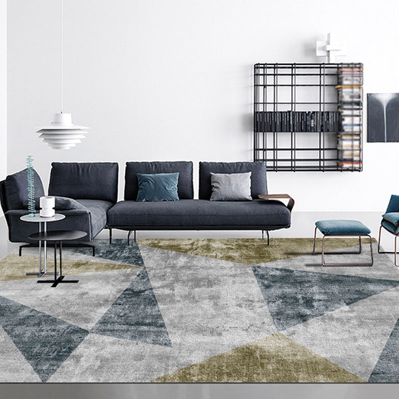 Multicolor Bedroom Carpet Modern Geometric Splicing Area Rug Polyester with Non-Slip Backing Rug