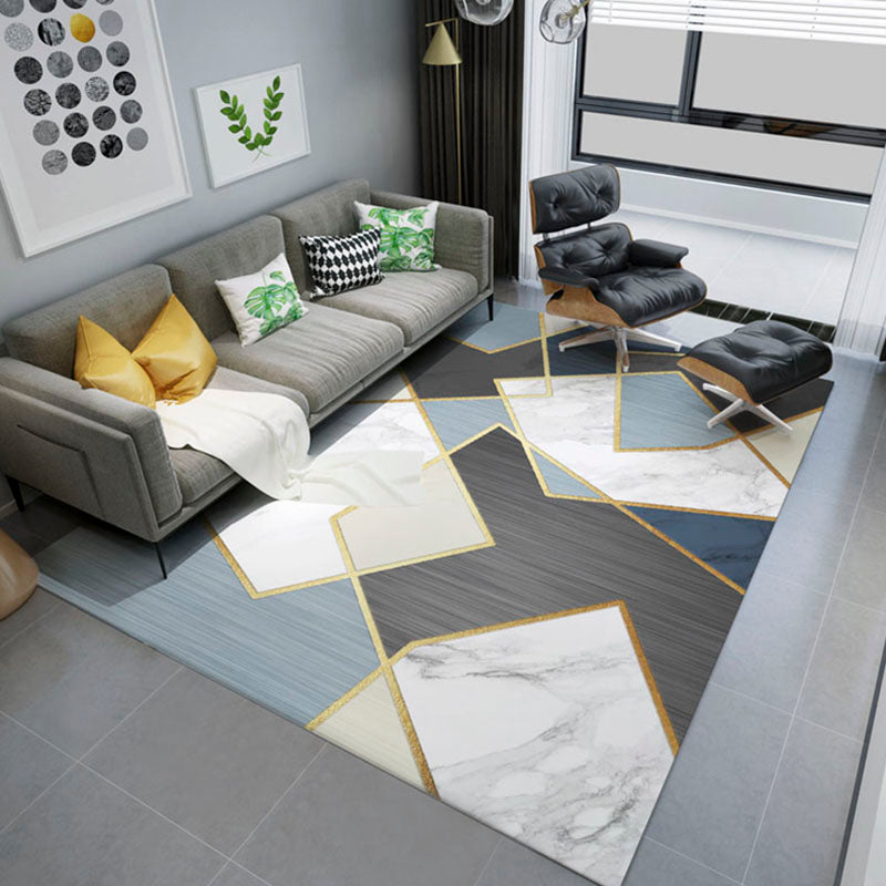 White Tone Home Decor Carpet Nordic Geometric Printed Area Rug Polyester with Non-Slip Backing Rug