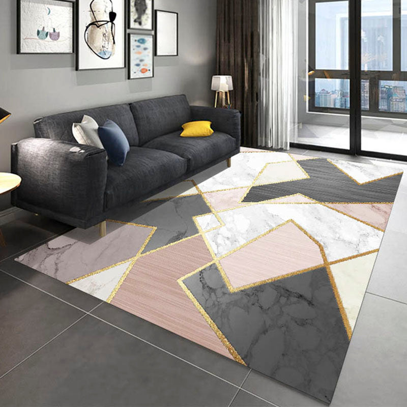 White Tone Home Decor Carpet Nordic Geometric Printed Area Rug Polyester with Non-Slip Backing Rug