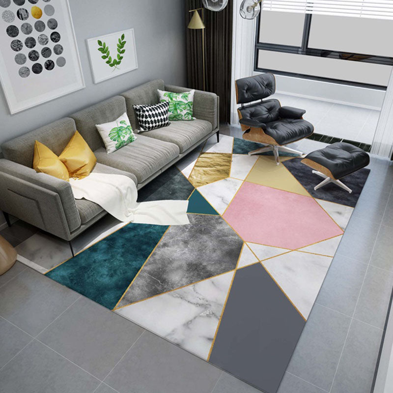 White Tone Home Decor Carpet Nordic Geometric Printed Area Rug Polyester with Non-Slip Backing Rug
