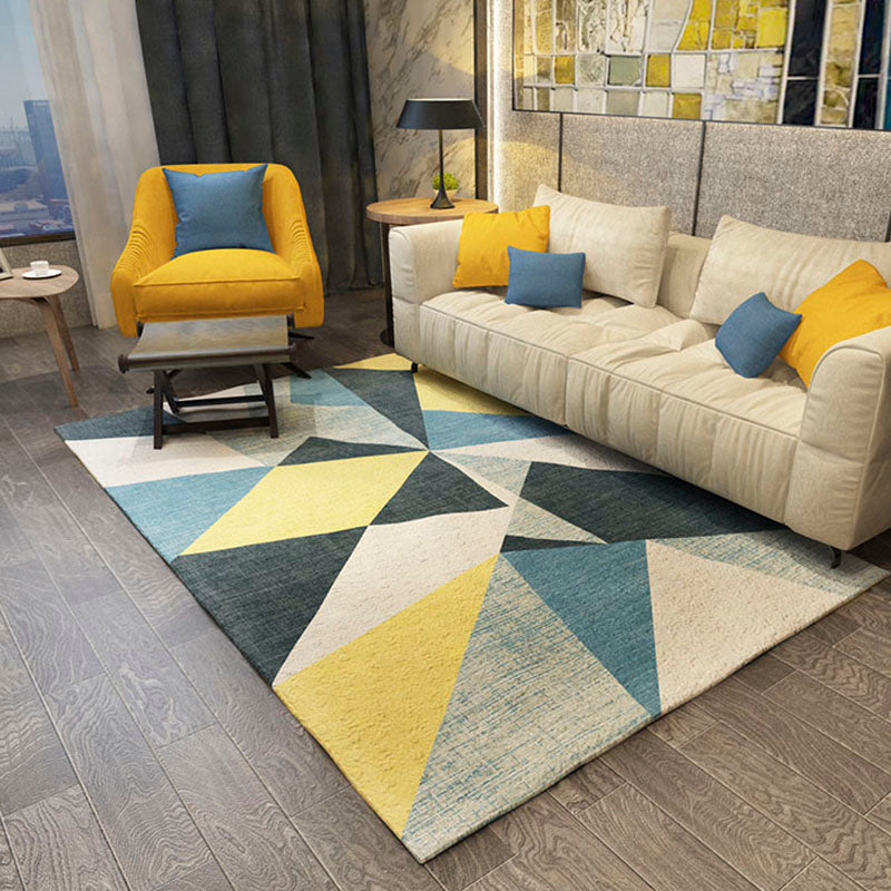 White Tone Home Decor Carpet Nordic Geometric Printed Area Rug Polyester with Non-Slip Backing Rug