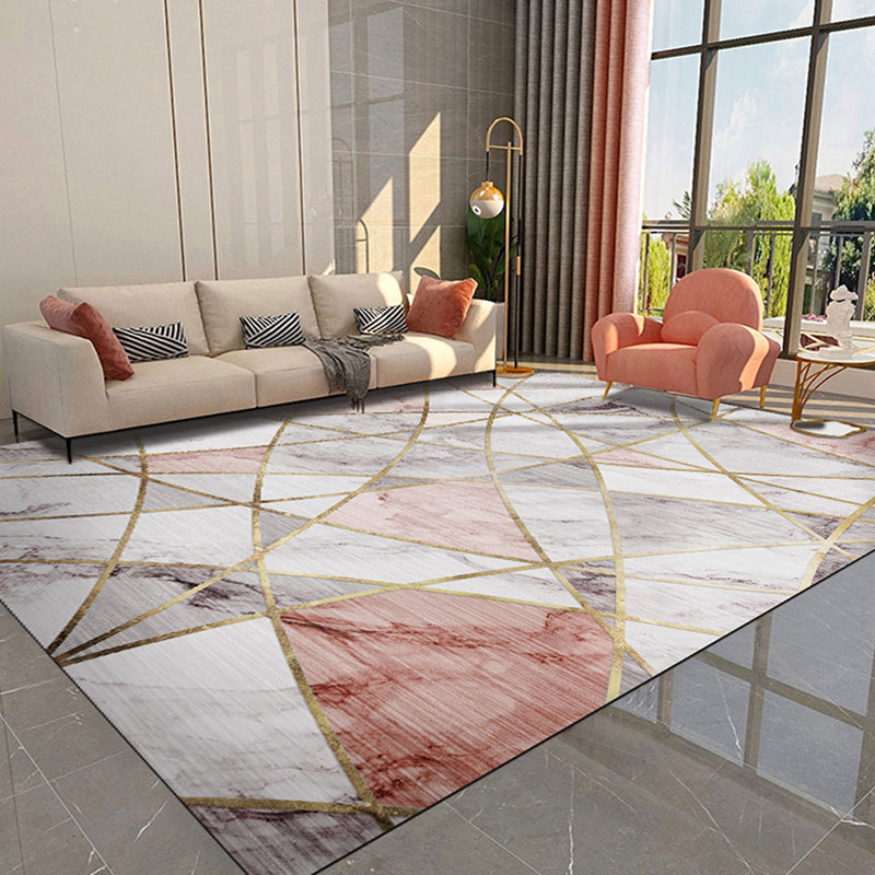 Luxury Geometric Lines Rug Multicolor Polyester Area Carpet Non-Slip Backing Rug for Living Room