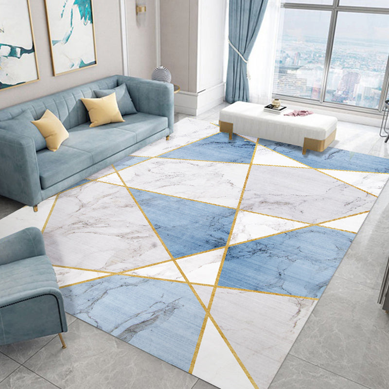Luxury Geometric Lines Rug Multicolor Polyester Area Carpet Non-Slip Backing Rug for Living Room