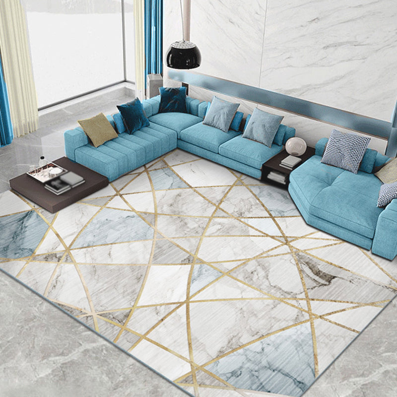 Luxury Geometric Lines Rug Multicolor Polyester Area Carpet Non-Slip Backing Rug for Living Room