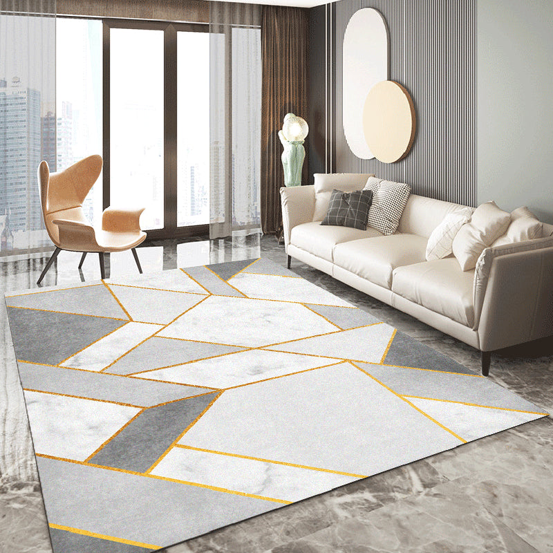 Luxury Geometric Lines Rug Multicolor Polyester Area Carpet Non-Slip Backing Rug for Living Room