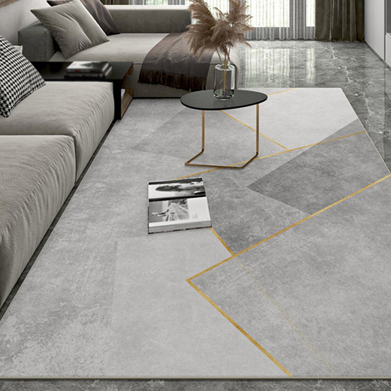 Modern Triangle Print Carpet Grey Tone Polyester Rug Anti-Slip Backing Carpet for Home Decoration