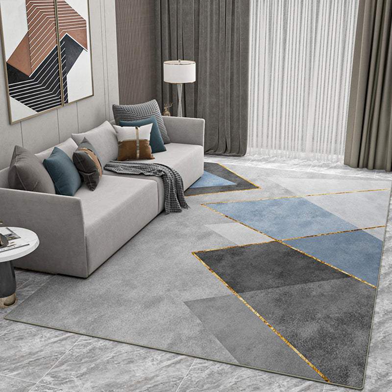 Modern Triangle Print Carpet Grey Tone Polyester Rug Anti-Slip Backing Carpet for Home Decoration