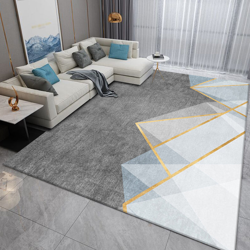 Grey Tone Modern Indoor Rug Polyester Geometric Print Carpet Easy Care Rug for Home Decoration