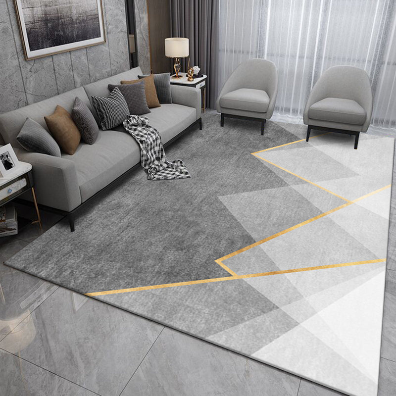 Grey Tone Modern Indoor Rug Polyester Geometric Print Carpet Easy Care Rug for Home Decoration