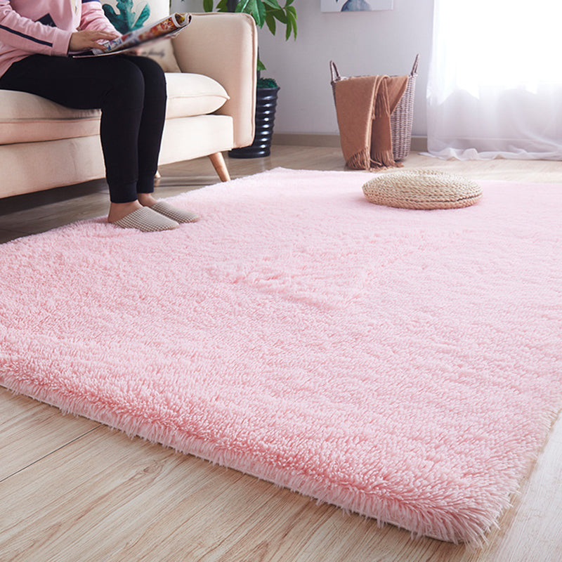 Soft Casual Shag Area Rug Minimalist Solid Carpet Polyester Non-Slip Backing Rug for Living Room