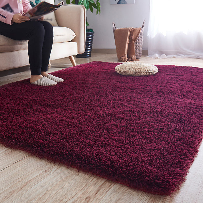 Soft Casual Shag Area Rug Minimalist Solid Carpet Polyester Non-Slip Backing Rug for Living Room
