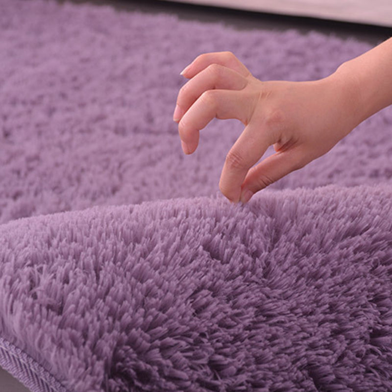 Soft Casual Shag Area Rug Minimalist Solid Carpet Polyester Non-Slip Backing Rug for Living Room