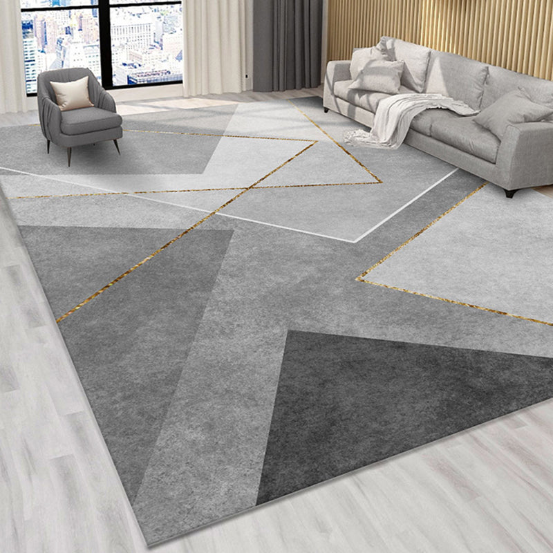 Grey Tone Modern Indoor Rug Polyester Triangle Print Carpet Non-Slip Backing Rug for Home Decoration